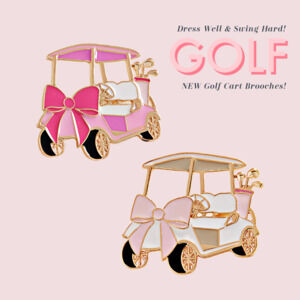 NEW GOLF LOVERS GIFT - Golf Cart Pink Bow Brooches Pins